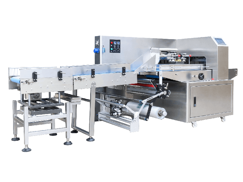 Full stainless steel flow packing machine to pack 5kg noodles with weighing automatically