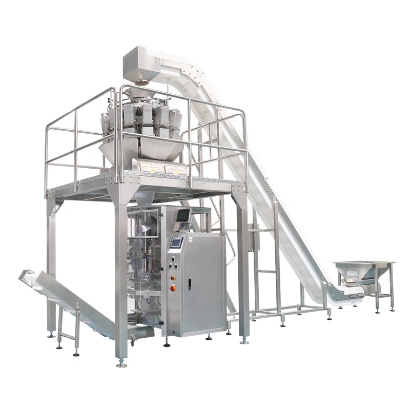 Secondary feeding vertical packaging machine