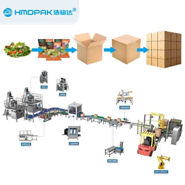 Fully Automatic Vegetable Vertical Packaging Machine + Case Packing & Palletizing System