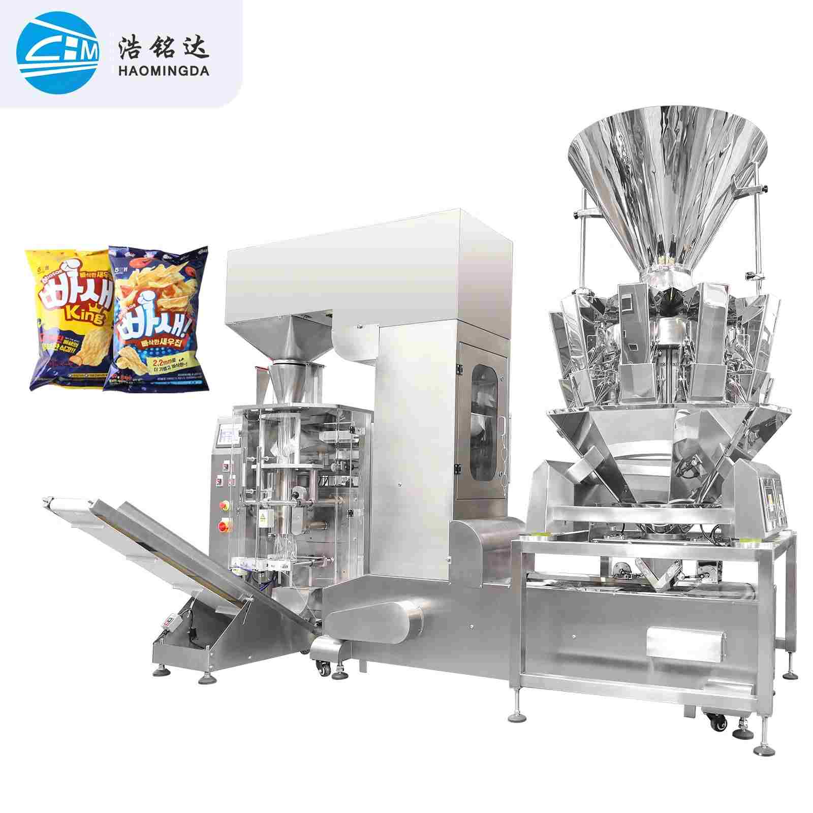 Secondary feeding vertical packaging machine